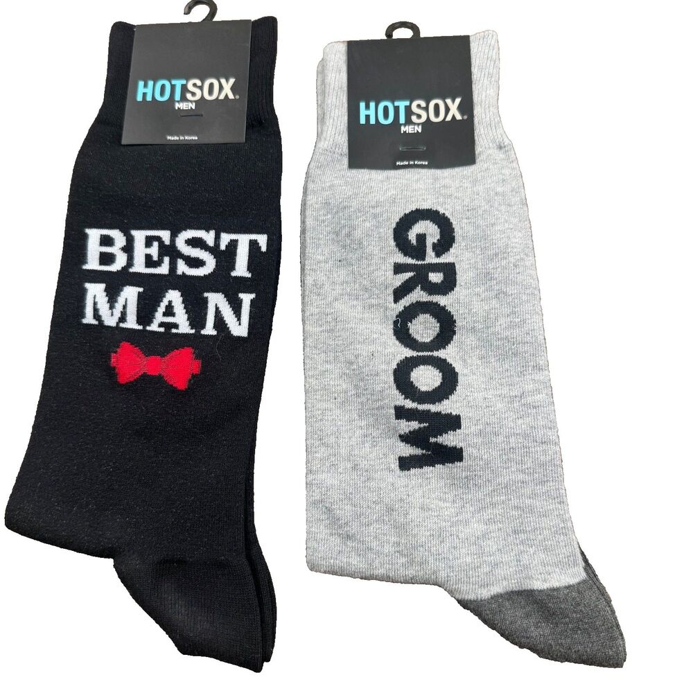 HOTSOX Men's Bundle of 2 "Groom"  "Best Man"  Sock Size 10-13 NEW